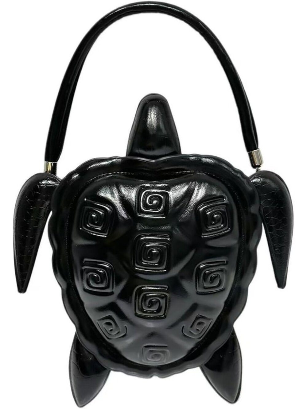 Unisex Pure Black  Leather Turtle Shape Handbag Purse Removable Strap Crossbody